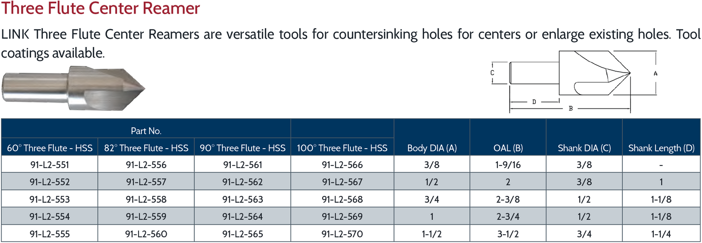 100° Three Flute - HSS
