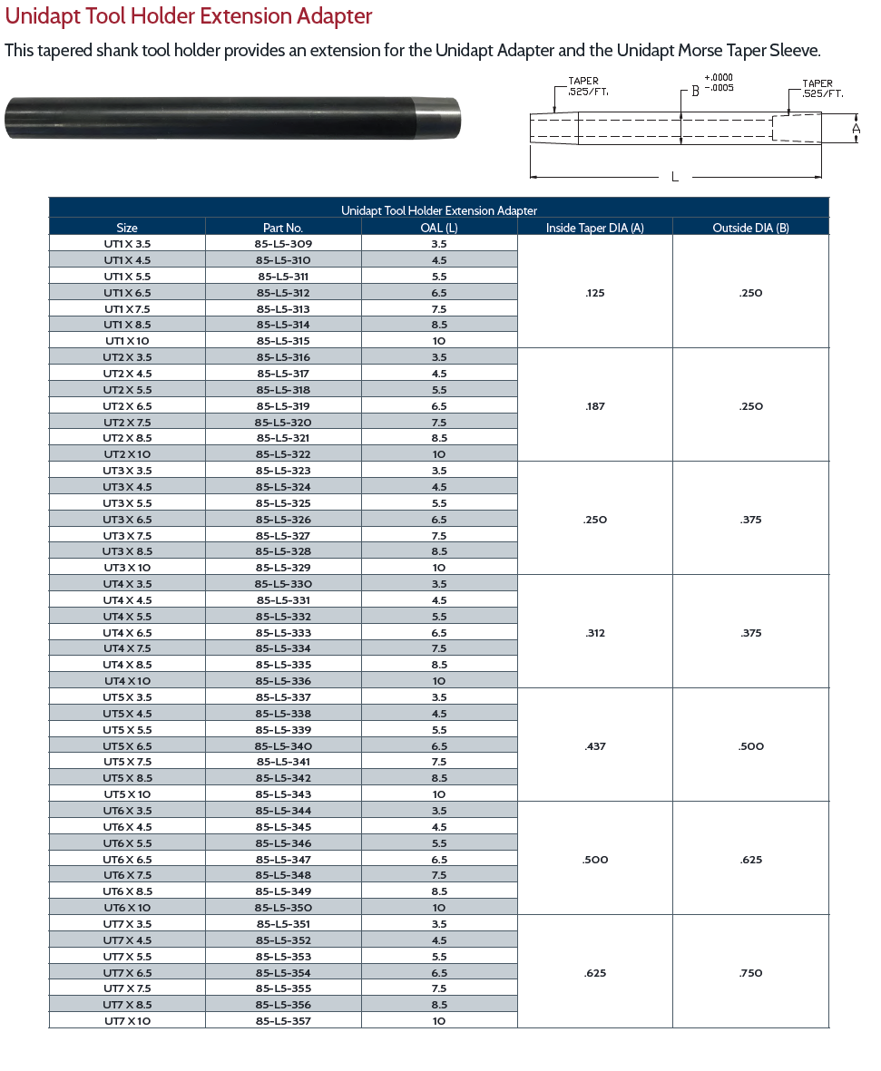 Unidapt Tool Holder Extension Adapter