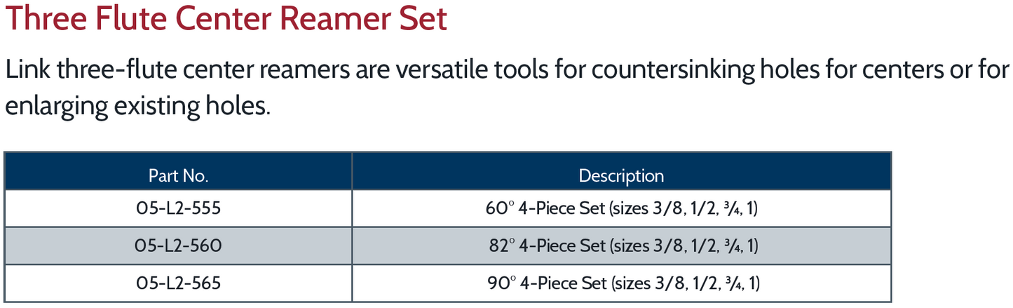Three Flute Center Reamer Set
